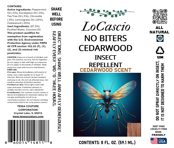 LOCASCIO Cedarwood Scent- Mosquito, Bee, Tick Repellent– 8 oz. - 100% Natural, Deet Free