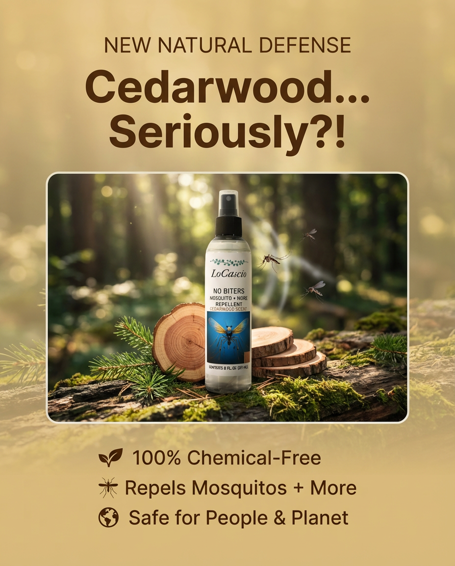 🦟 LoCascio No Biters – Natural Mosquito Repellent (Cedarwood Scent, 8 oz)